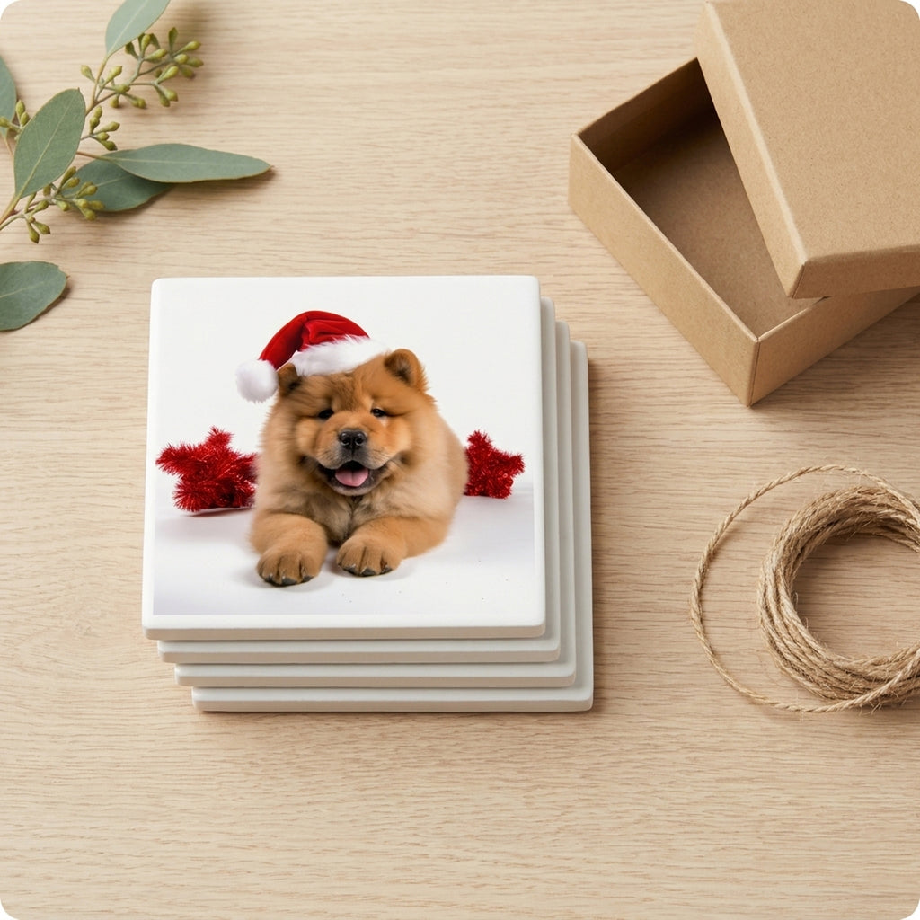 Chow Chow Puppy ceramic coasters set of 4, gift set