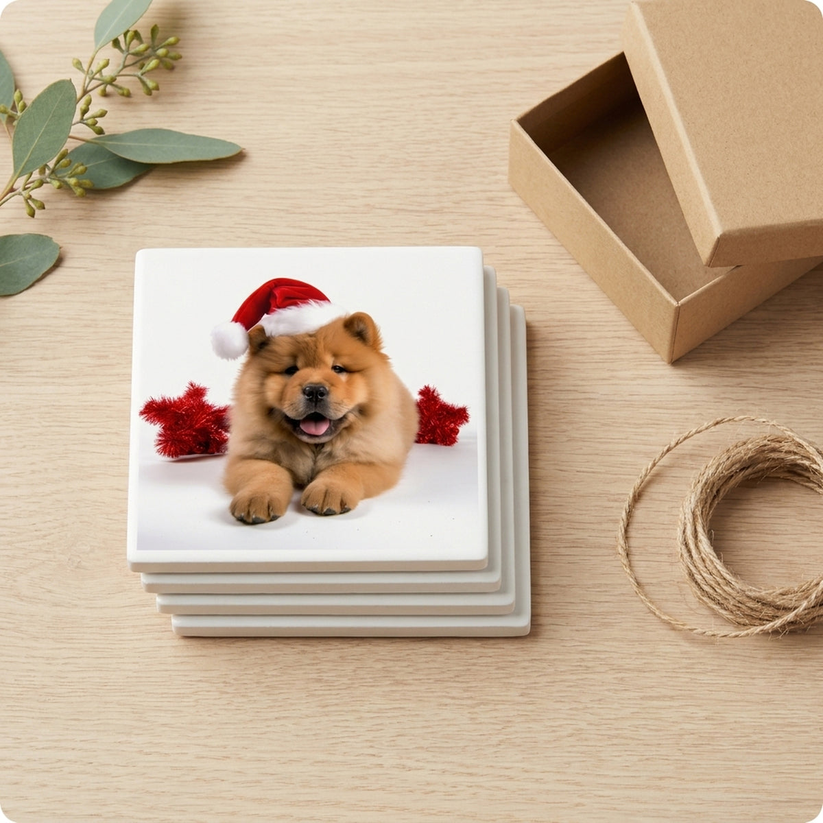 Chow Chow Puppy ceramic coasters set of 4, gift set