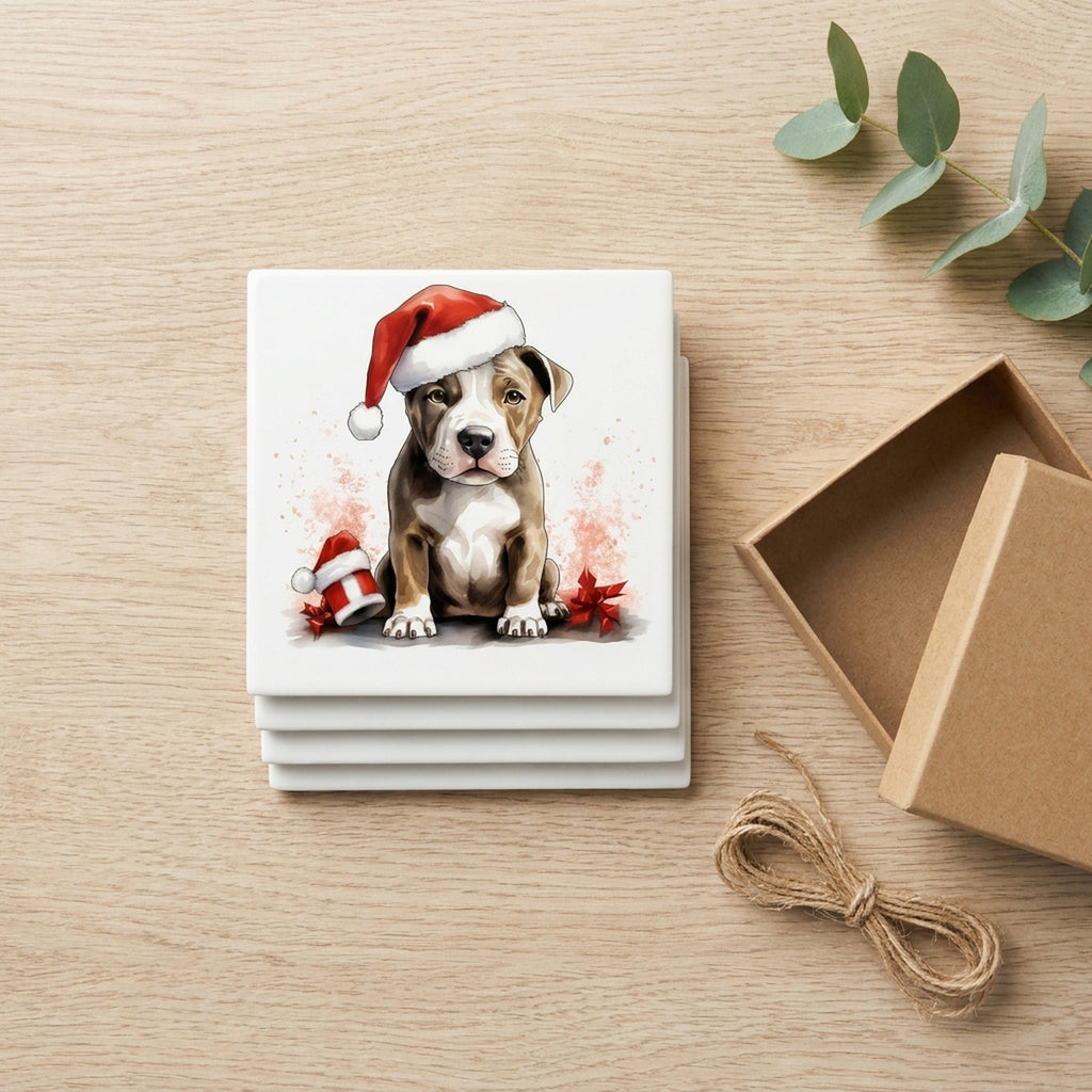 American Staffordshire Terrier Puppy Drawing ceramic coasters set of 4, gift set