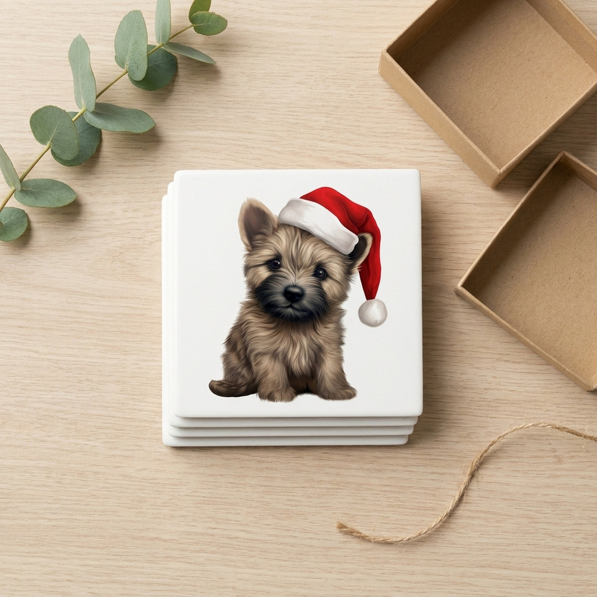 Cairn Terrier Puppy Drawing ceramic coasters set of 4, gift set