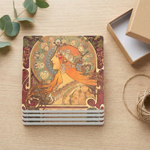 Mucha Art Nouveau ceramic coasters set of 4, gift set