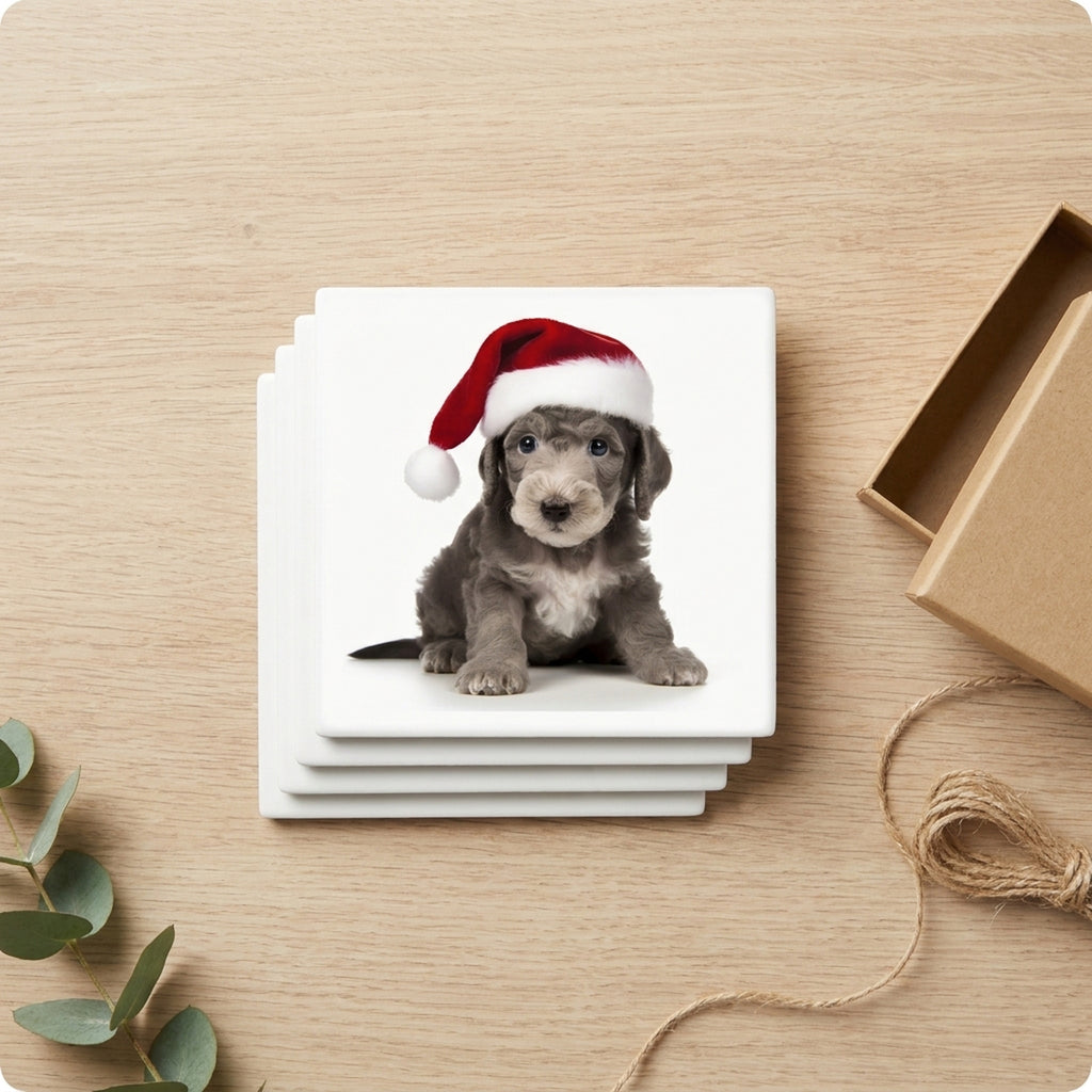 Bedlington Terrier Puppy ceramic coasters set of 4, gift set