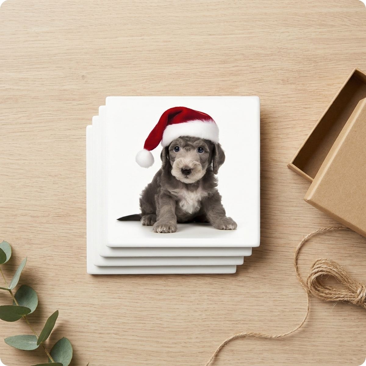 Bedlington Terrier Puppy ceramic coasters set of 4, gift set