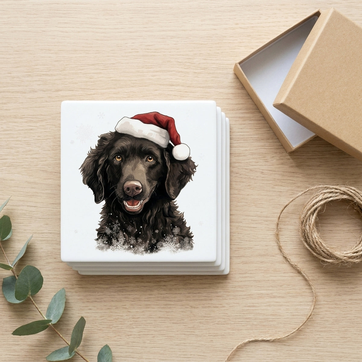 Curly-Coated Retriever Puppy Drawing ceramic coasters set of 4, gift set