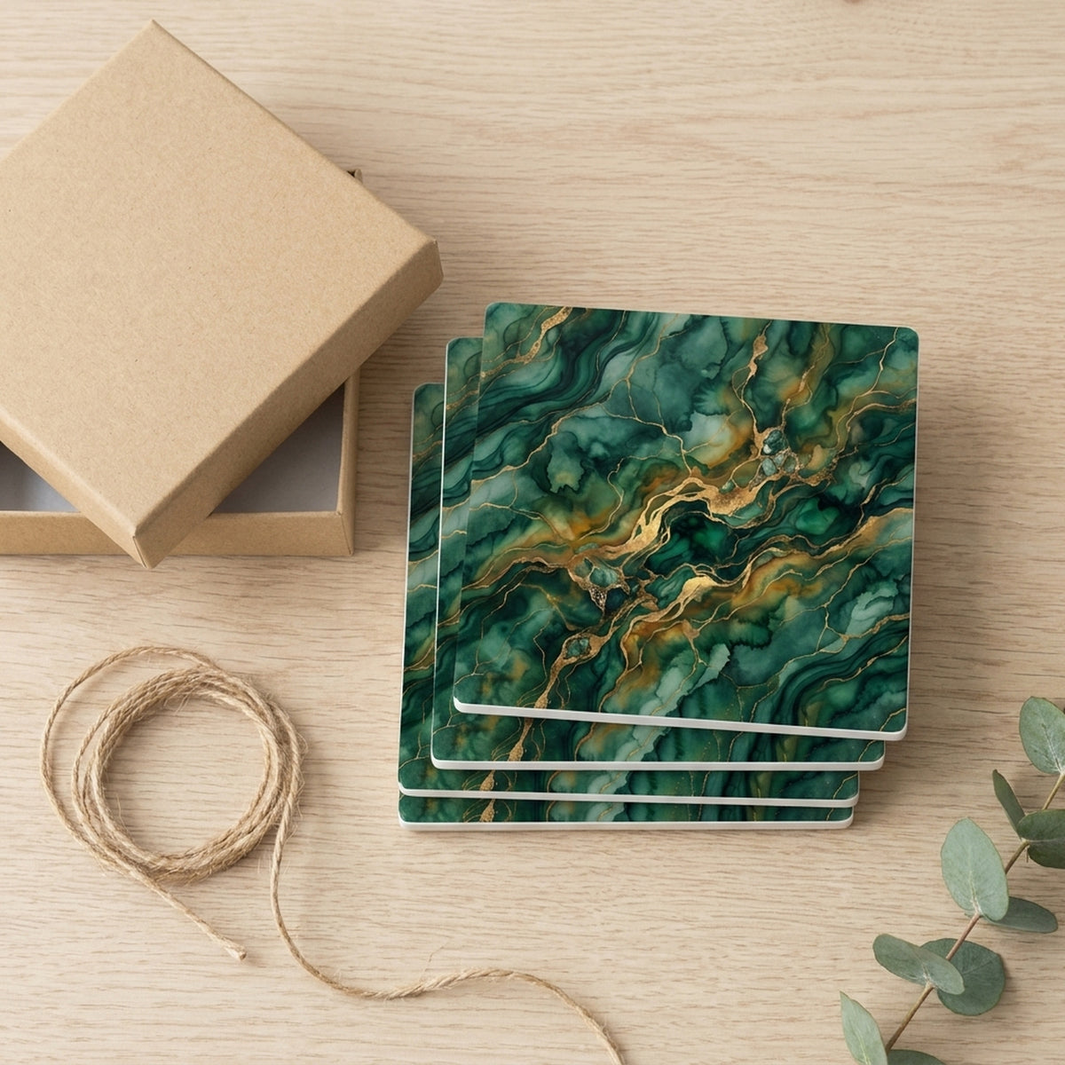 Emerald Marble ceramic coasters set of 4, gift set