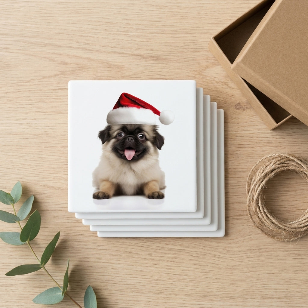 Tibetan Spaniel Puppy ceramic coasters set of 4, gift set