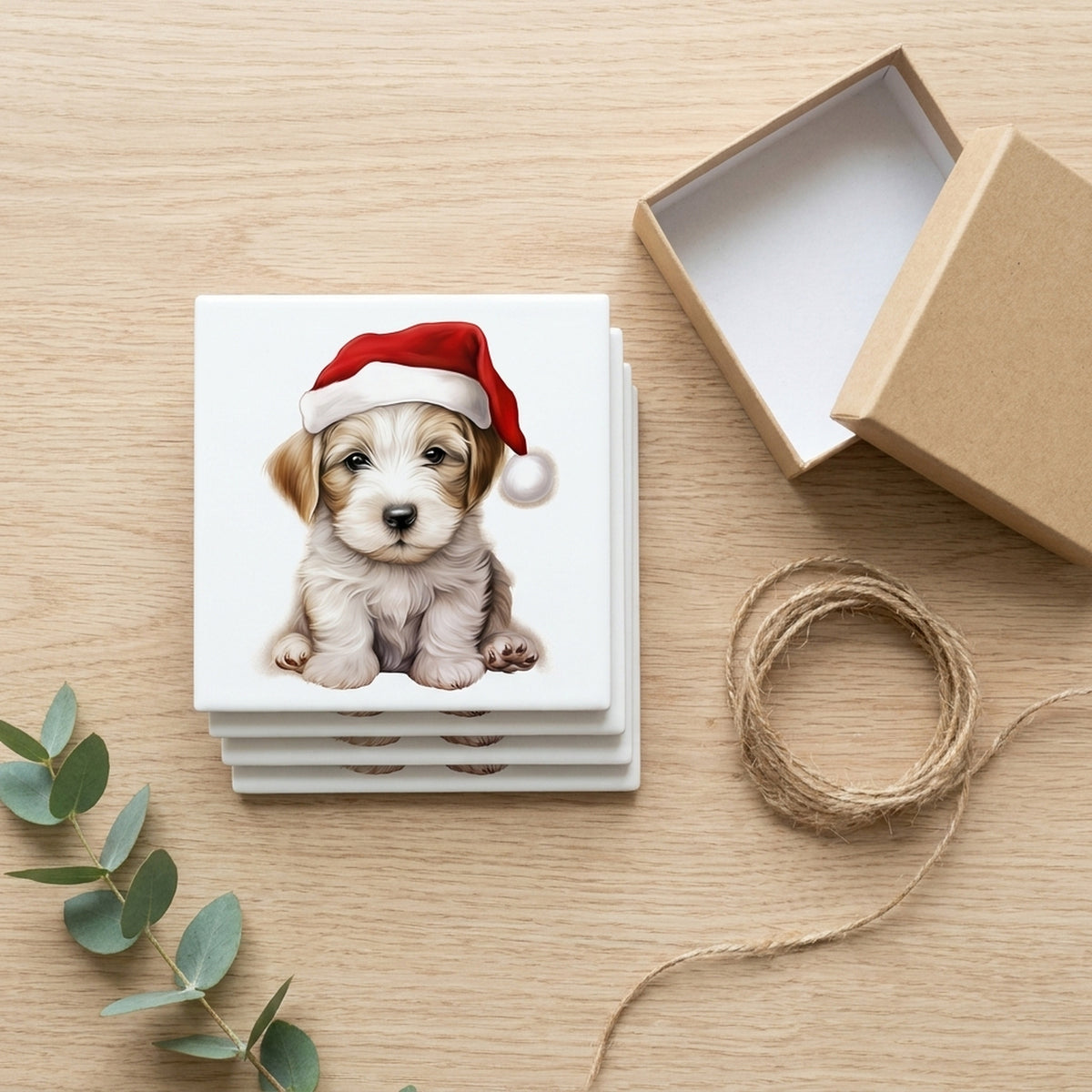 Sealyham Terrier Puppy Drawing ceramic coasters set of 4, gift set