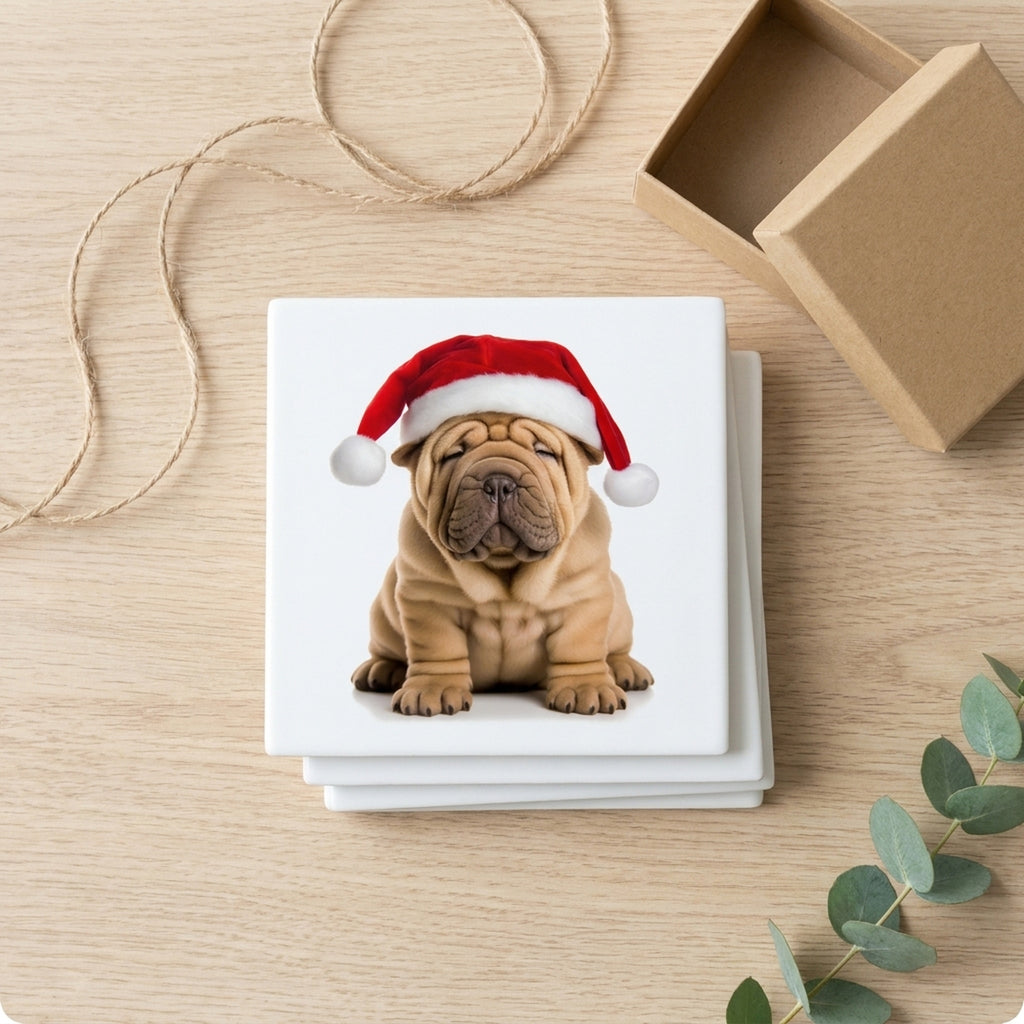 Chinese Shar-Pei ceramic coasters set of 4, gift set