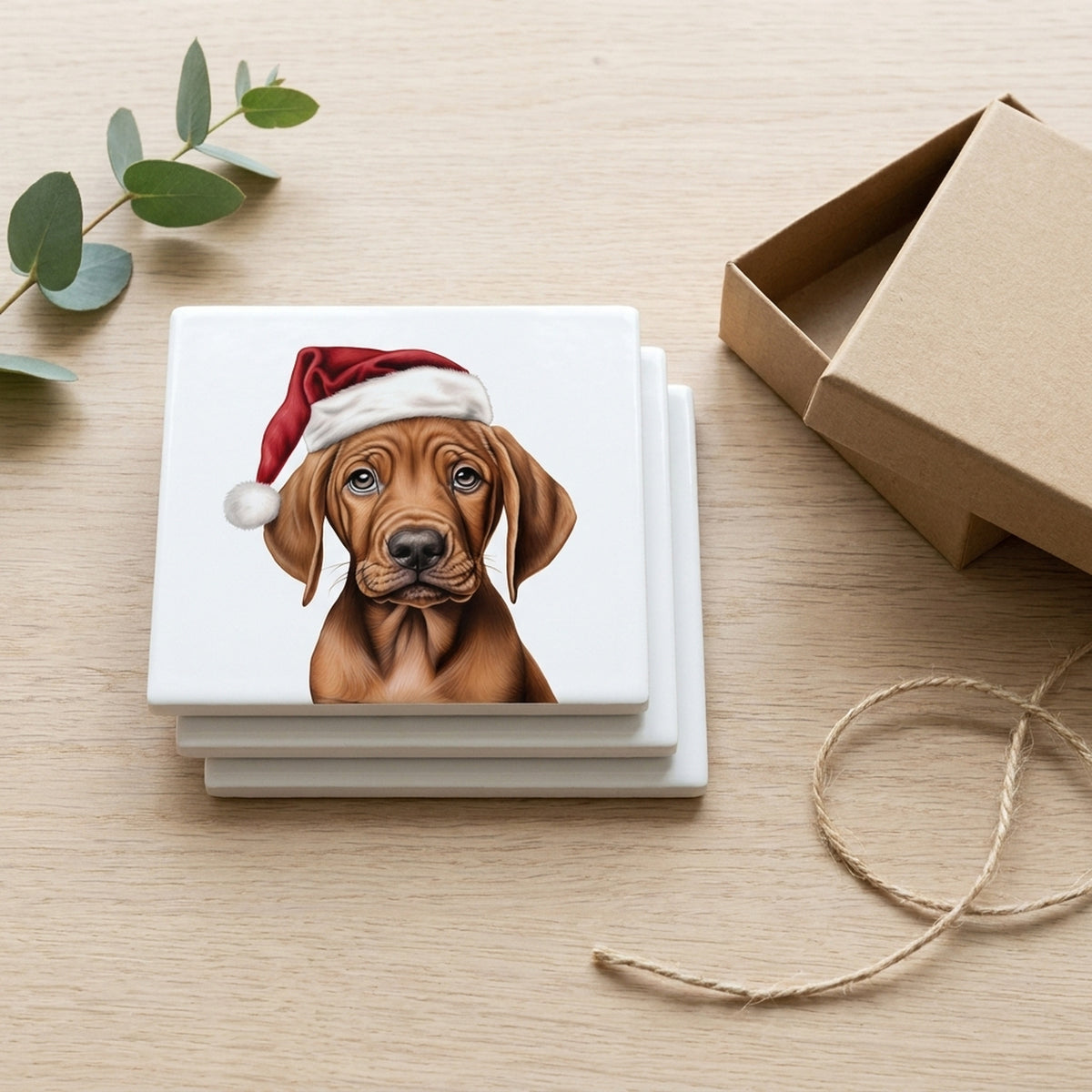 Redbone Coonhound Puppy Drawing ceramic coasters set of 4, gift set