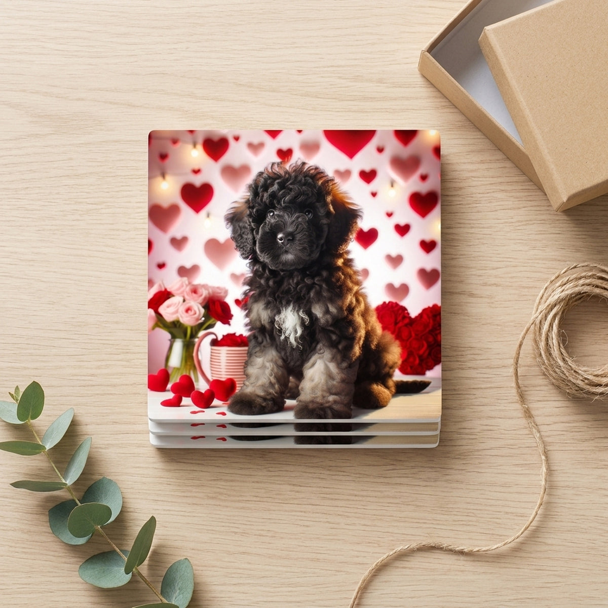 Poodle ceramic coasters set of 4, gift set
