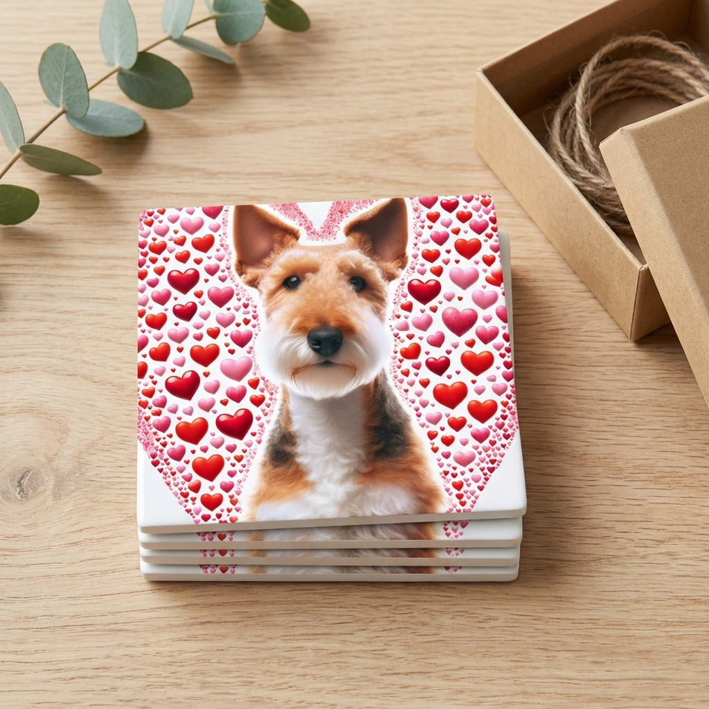 Wire Fox Terrier ceramic coasters set of 4, gift set