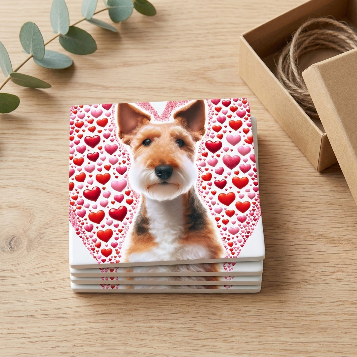 Wire Fox Terrier ceramic coasters set of 4, gift set