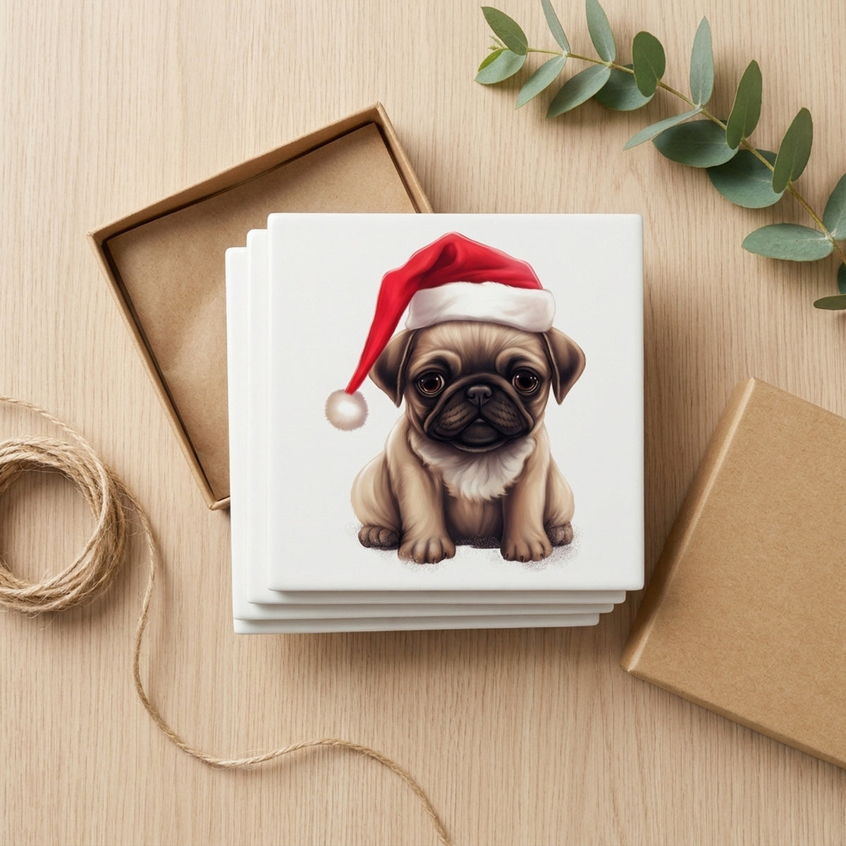 Pug Puppy Drawing ceramic coasters set of 4, gift set