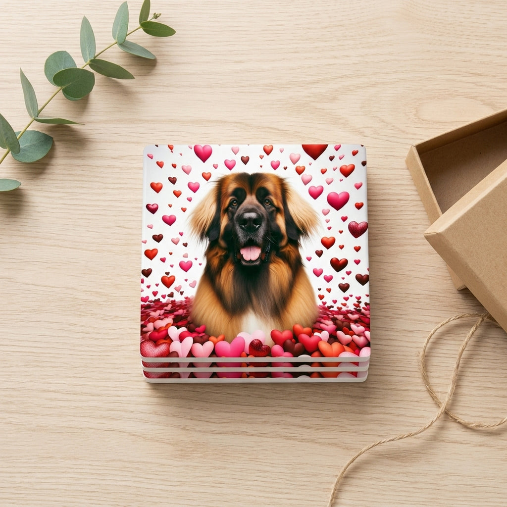 Leonberger ceramic coasters set of 4, gift set