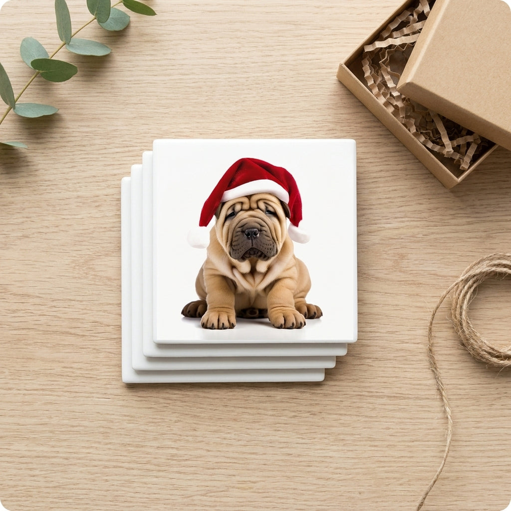 Chinese Shar-Pei Puppy ceramic coasters set of 4, gift set