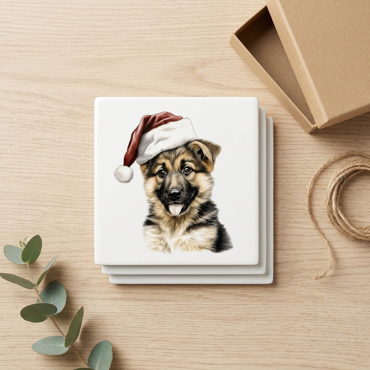 German Shepherd Dog Puppy Drawing ceramic coasters set of 4, gift set
