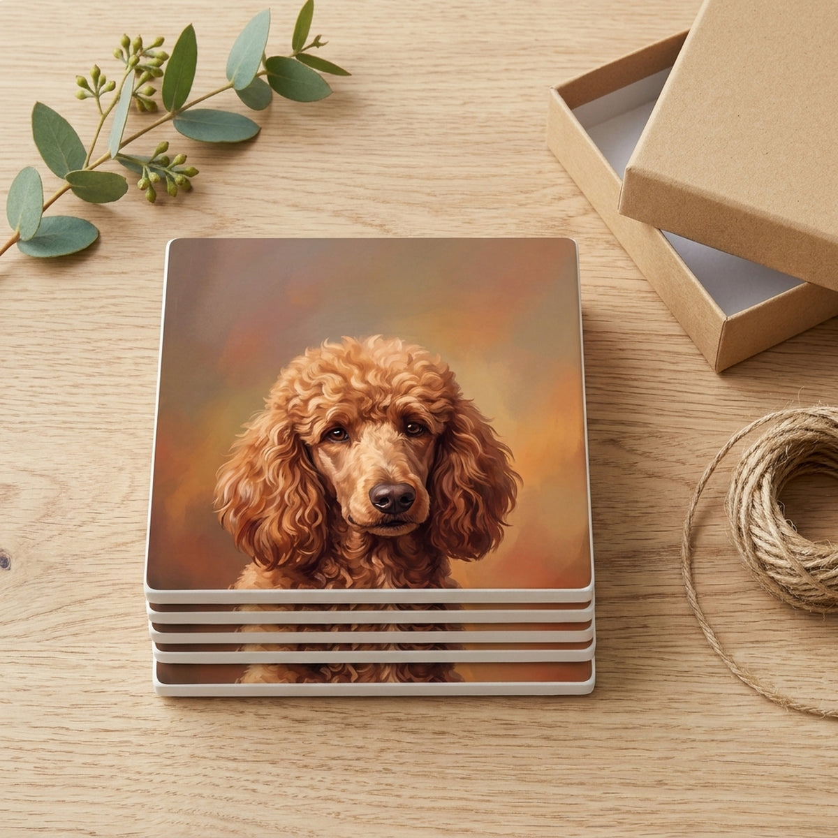 Poodle Portrait ceramic coasters set of 4, gift set