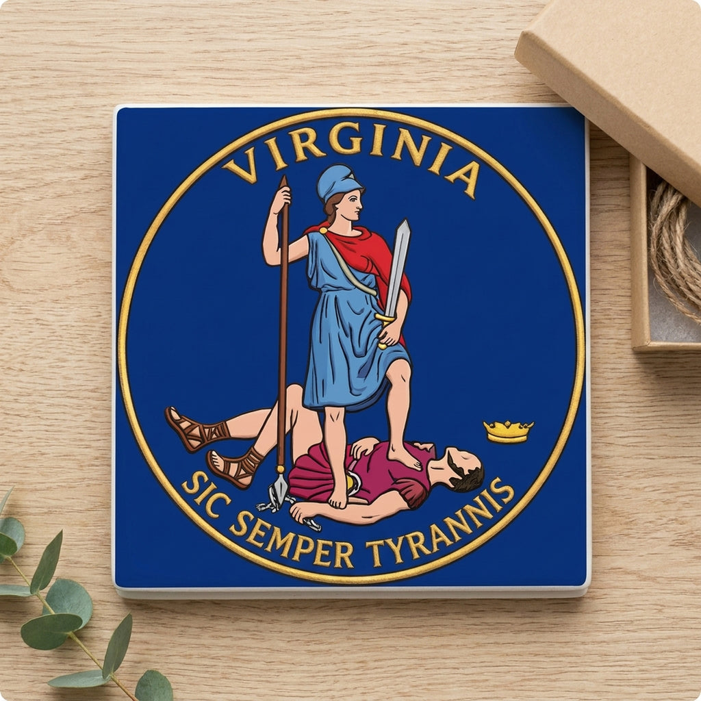 Virginia State Flag ceramic coasters set of 4, gift set