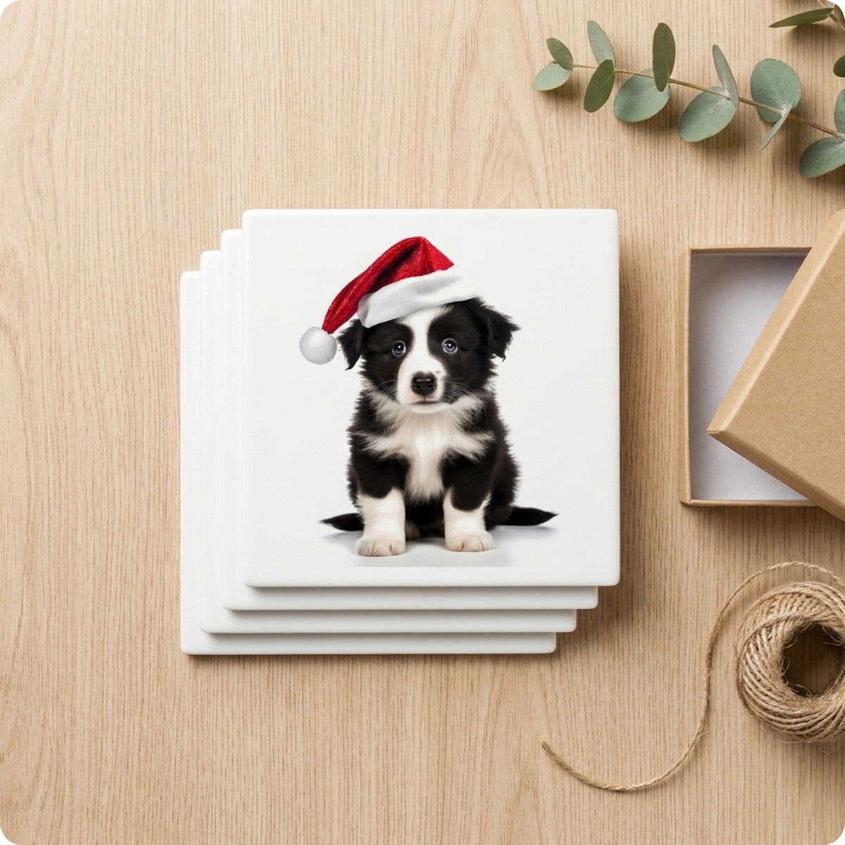 Border Collie Puppy ceramic coasters set of 4, gift set