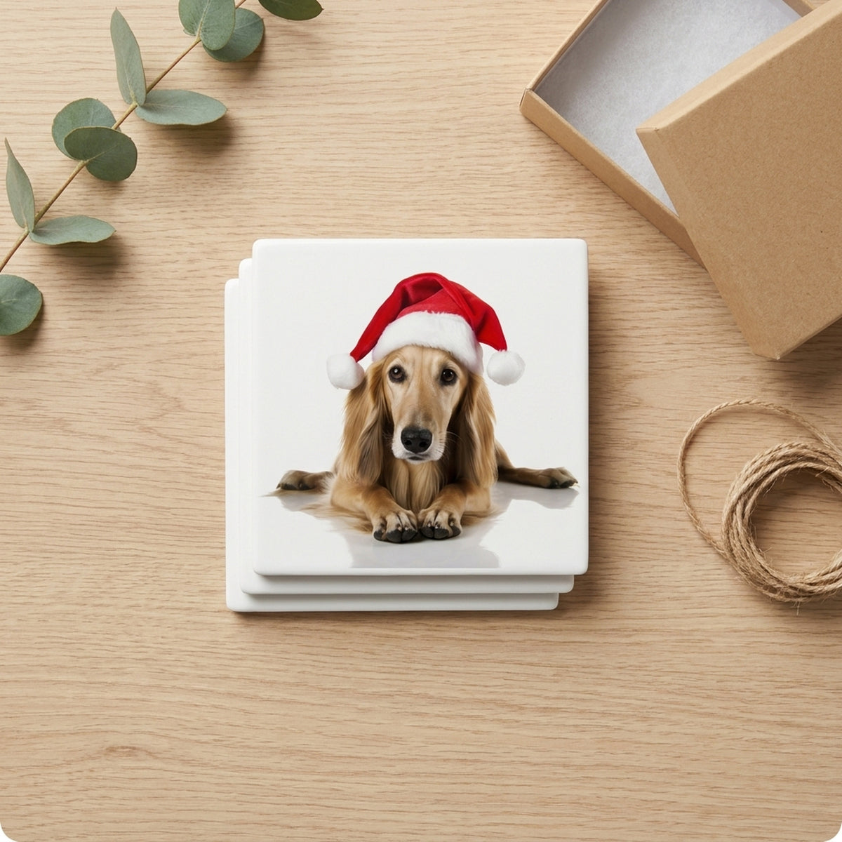 Saluki Puppy ceramic coasters set of 4, gift set