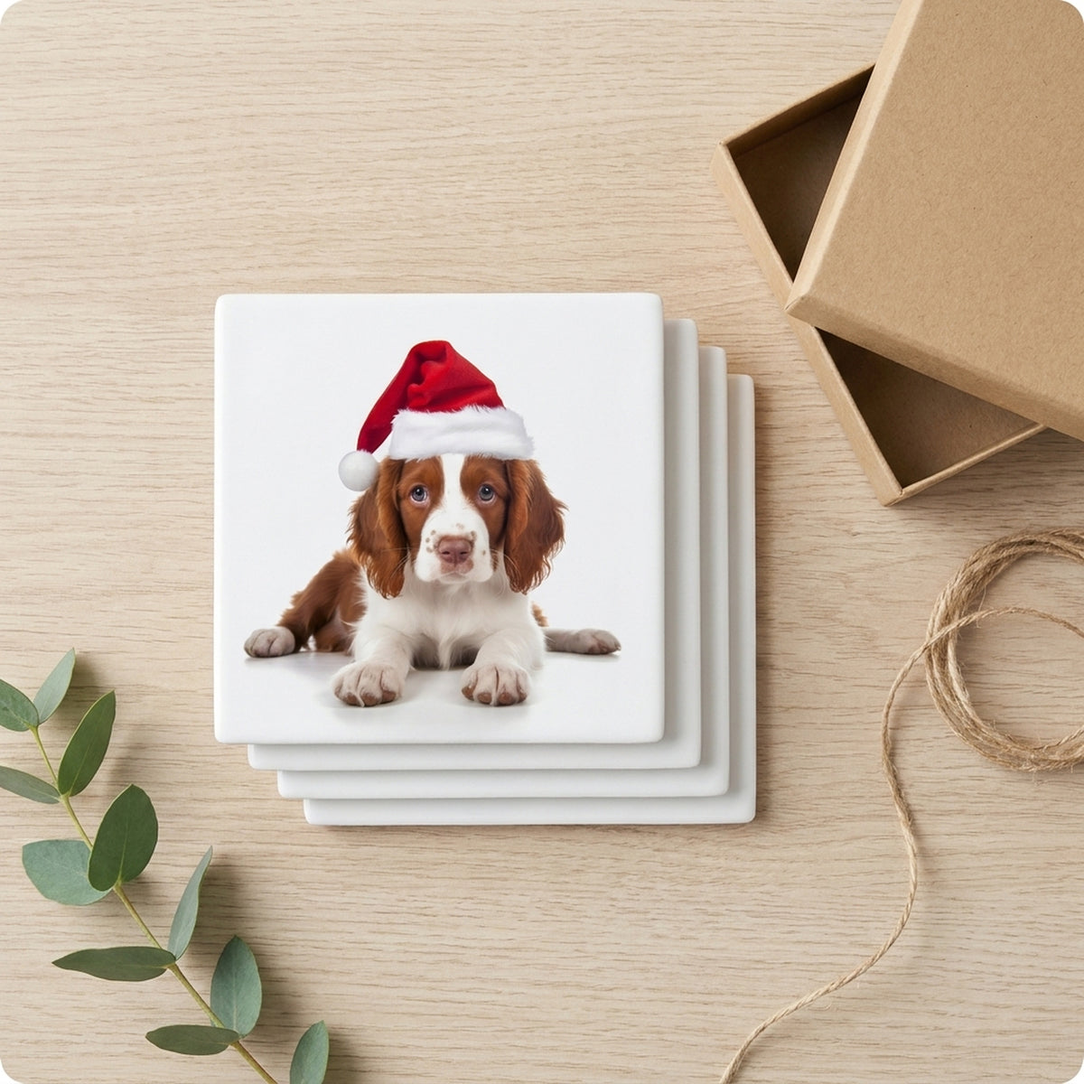 Irish Red and White Setter Puppy ceramic coasters set of 4, gift set