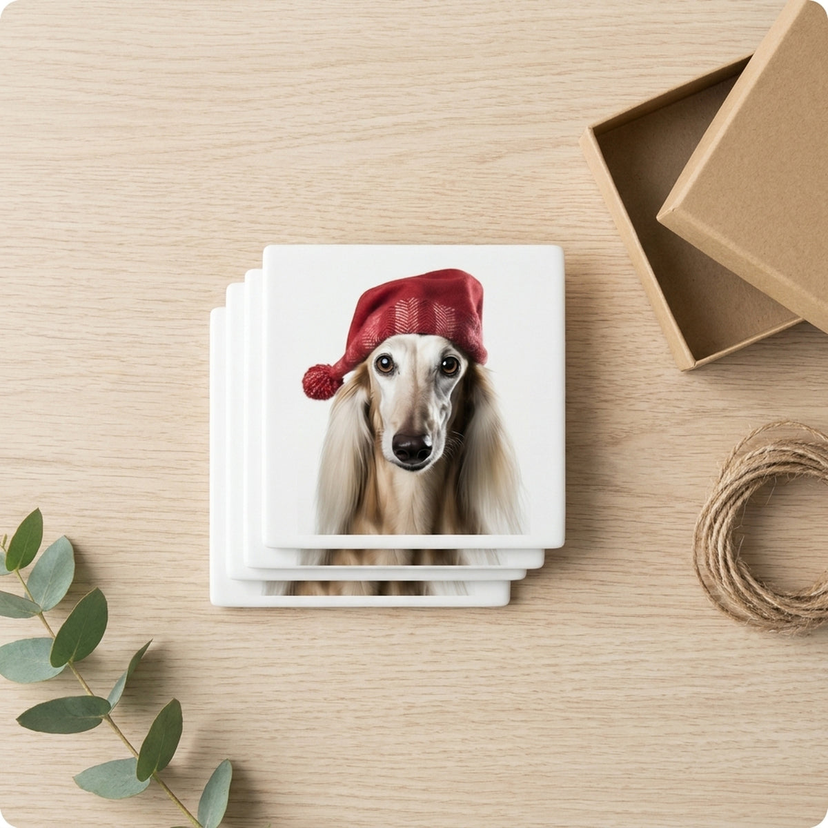 Saluki ceramic coasters set of 4, gift set