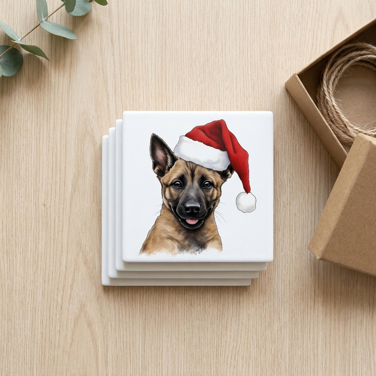 Belgian Malinois Puppy Drawing ceramic coasters set of 4, gift set