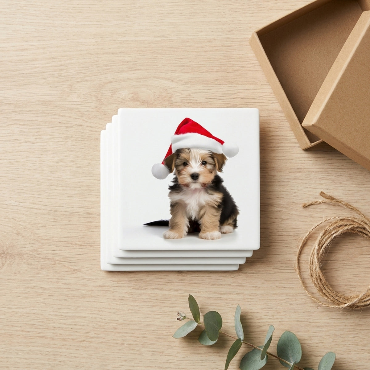Biewer Terrier Puppy ceramic coasters set of 4, gift set