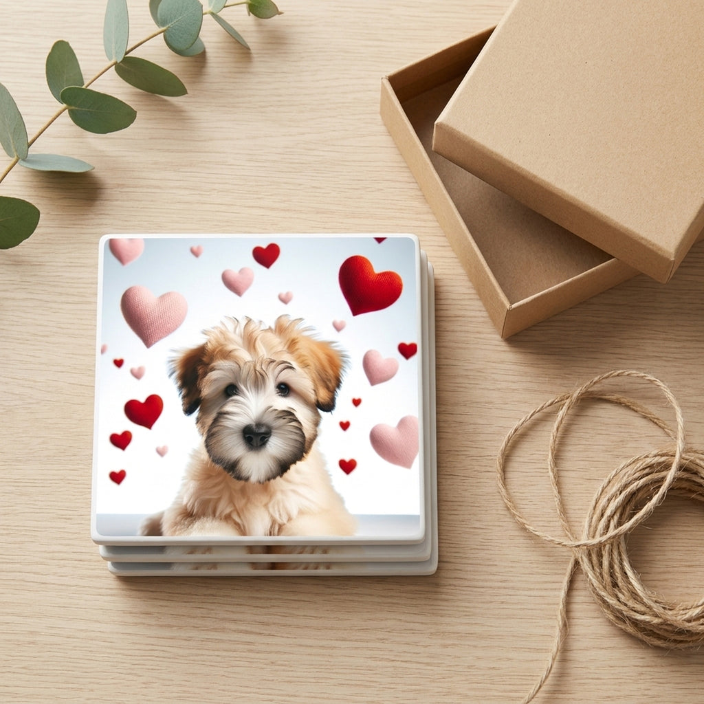 Soft Coated Wheaten Terrier ceramic coasters set of 4, gift set