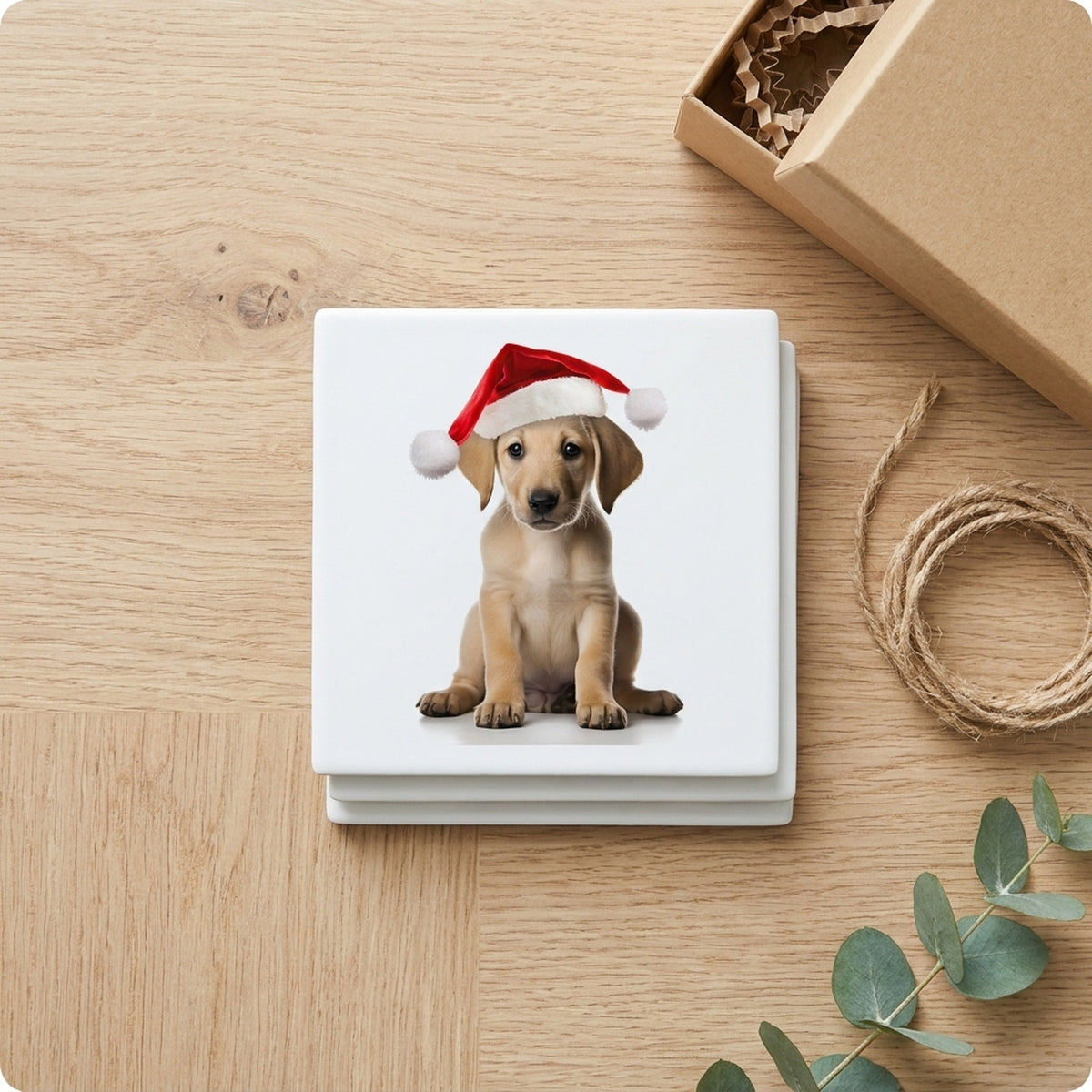 Sloughi Puppy ceramic coasters set of 4, gift set