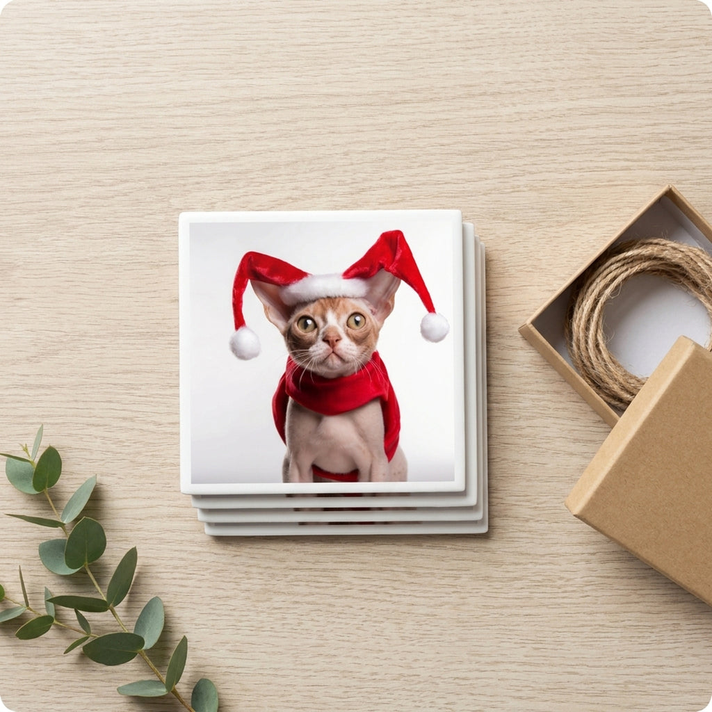 Devon Rex Cat ceramic coasters set of 4, gift set
