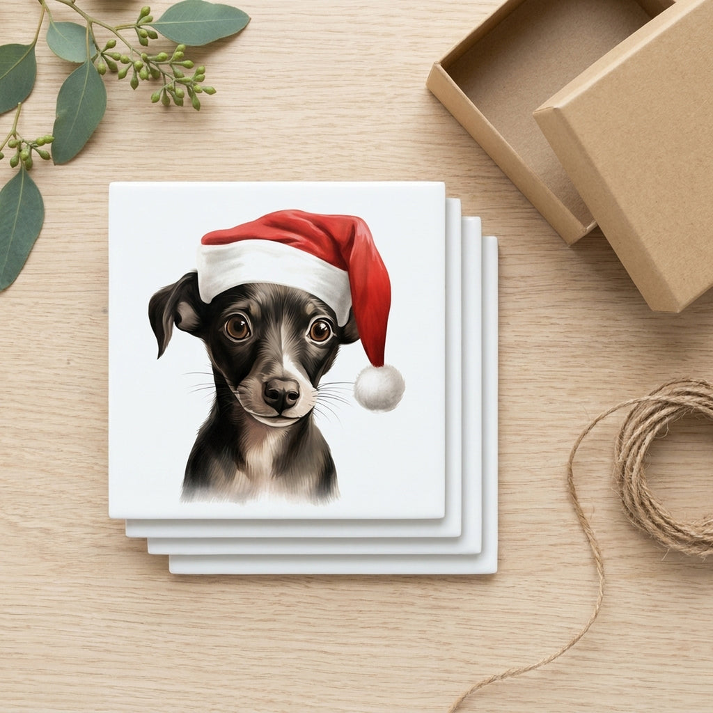 Italian Greyhound Puppy Drawing ceramic coasters set of 4, gift set