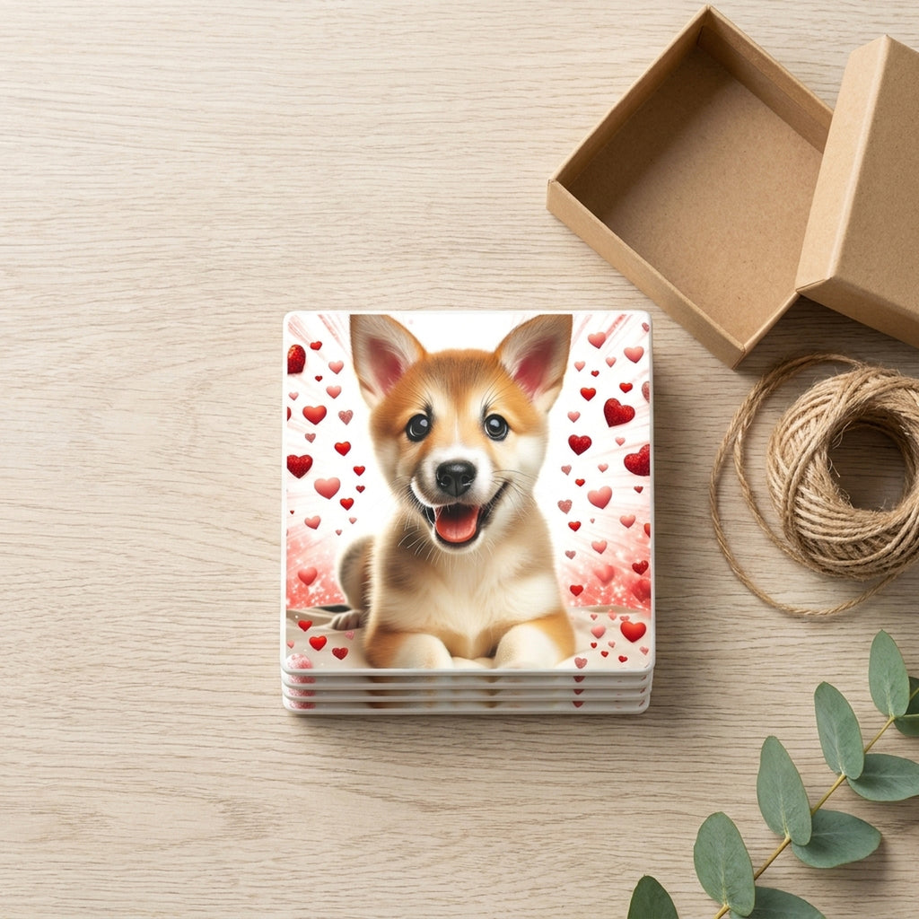 Shiba Inu ceramic coasters set of 4, gift set