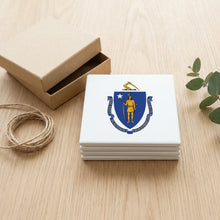 Massachusetts State Flag ceramic coasters set of 4, gift set
