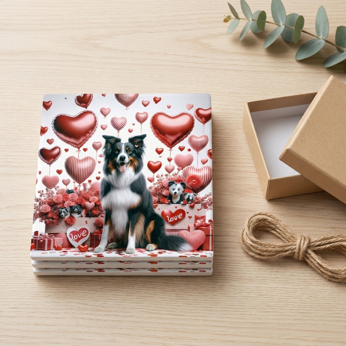 Border Collie ceramic coasters set of 4, gift set