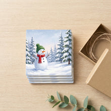 Snowman Winter ceramic coasters set of 4, gift set