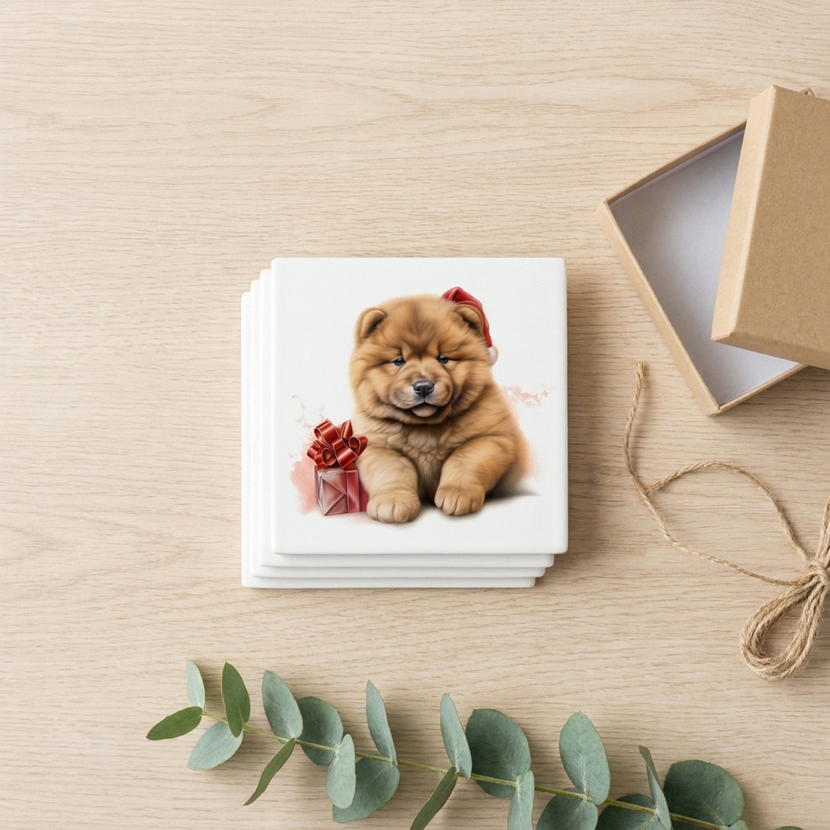 Chow Chow Puppy Drawing ceramic coasters set of 4, gift set
