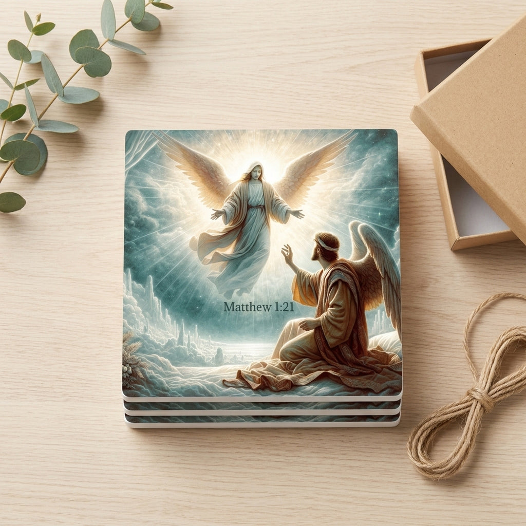 Golden Heavenly Angels ceramic coasters set of 4, gift set