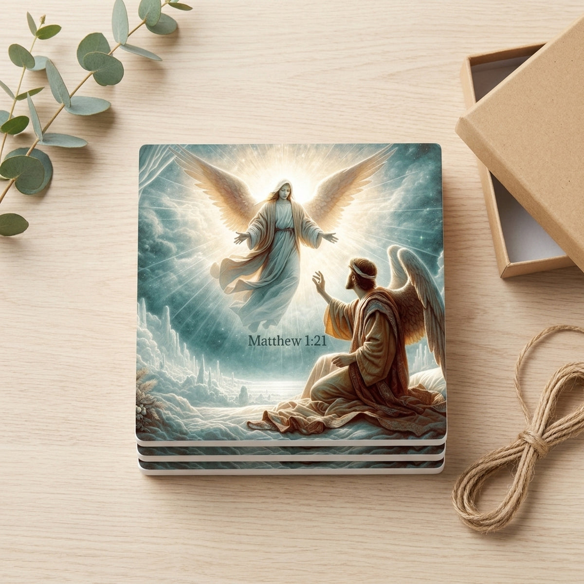 Golden Heavenly Angels ceramic coasters set of 4, gift set
