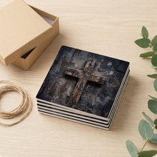 Distressed Cross ceramic coasters set of 4, gift set