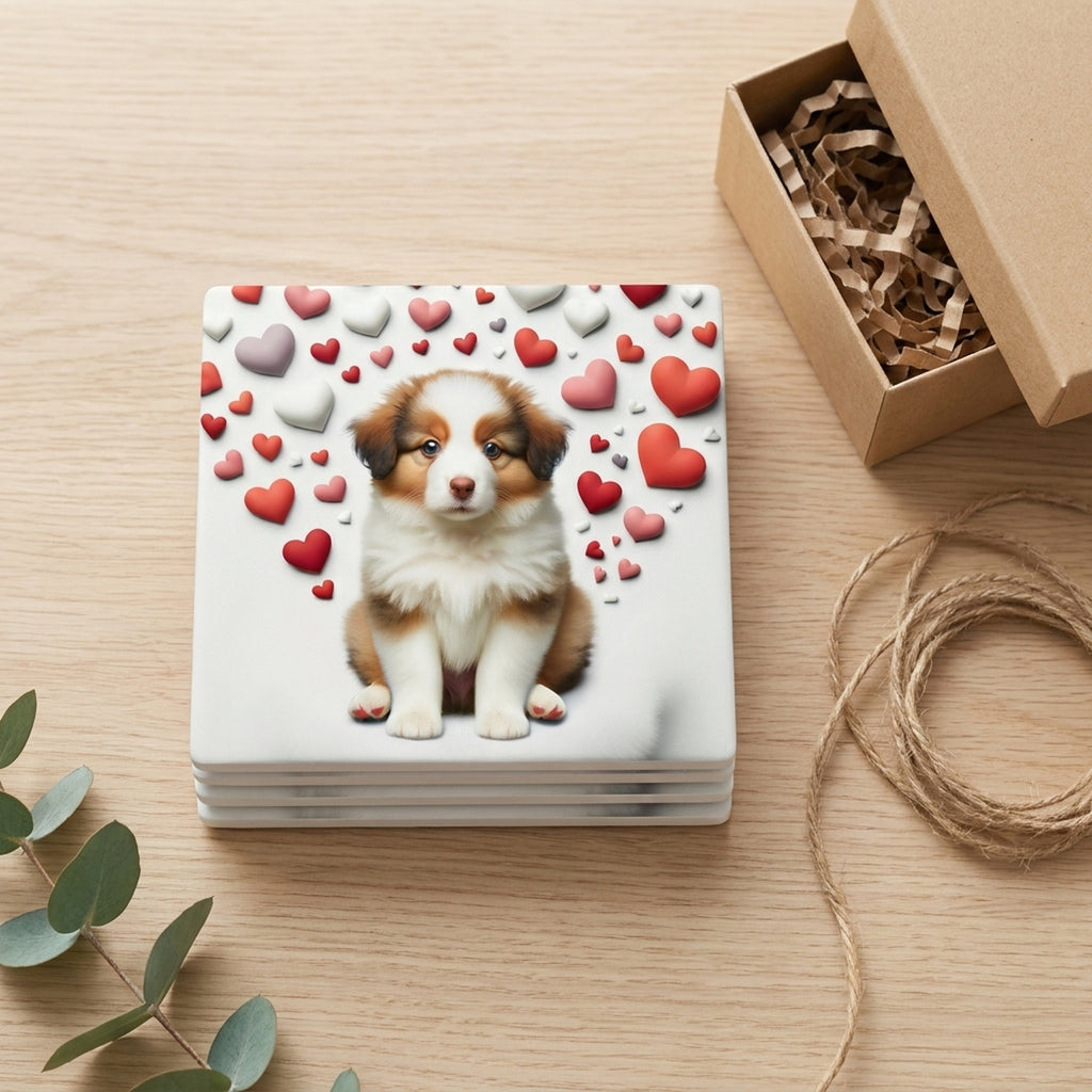Australian Shepherd ceramic coasters set of 4, gift set