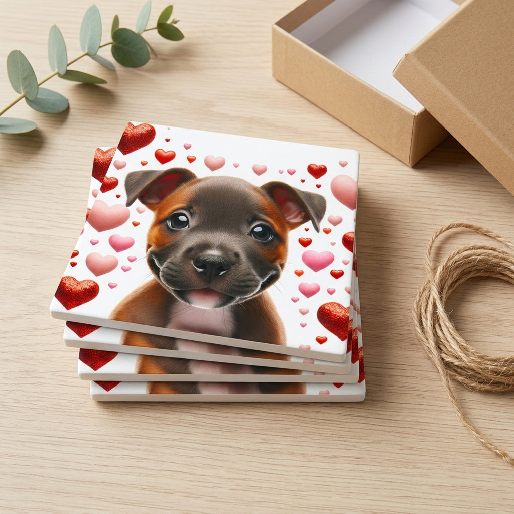 American Staffordshire Terrier ceramic coasters set of 4, gift set