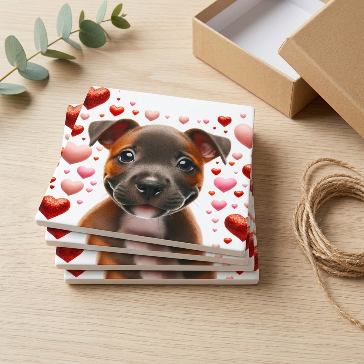 American Staffordshire Terrier ceramic coasters set of 4, gift set