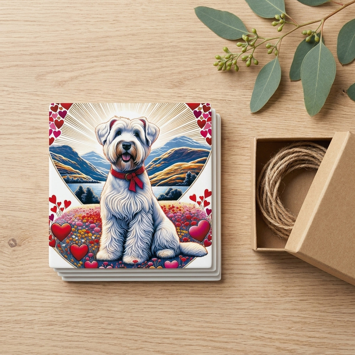 Soft Coated Wheaten Terrier ceramic coasters set of 4, gift set