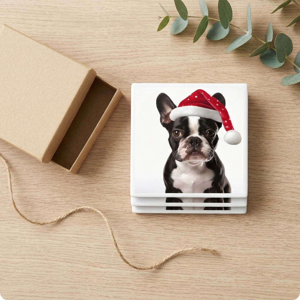 Boston Terrier ceramic coasters set of 4, gift set