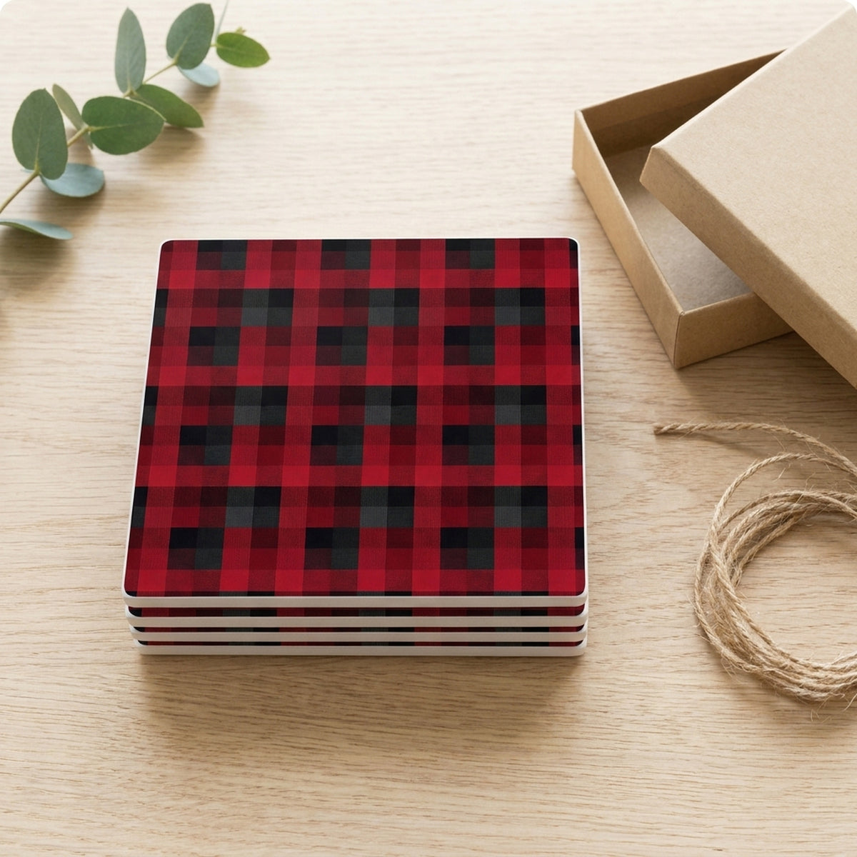 Buffalo Plaid ceramic coasters set of 4, gift set