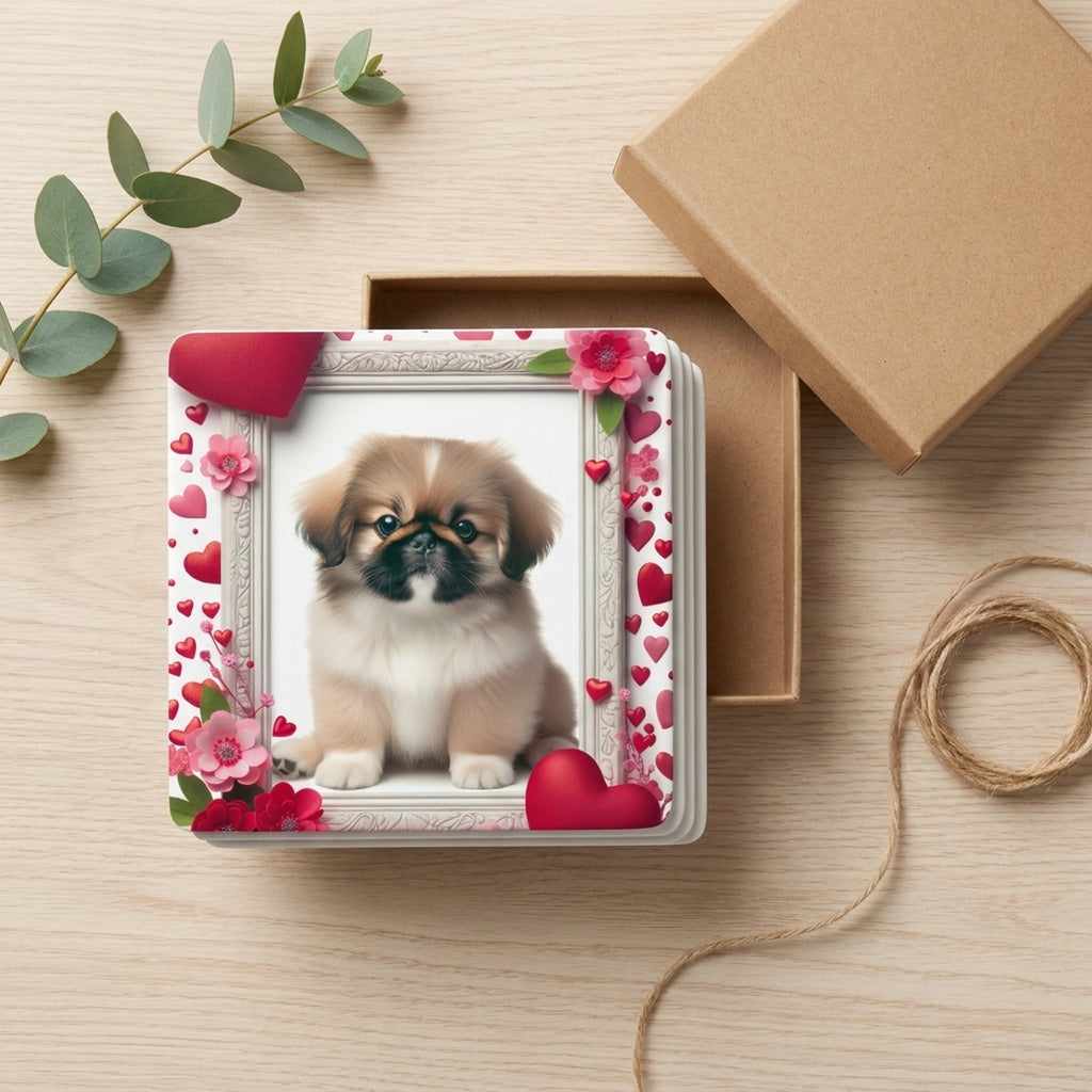 Pekingese ceramic coasters set of 4, gift set