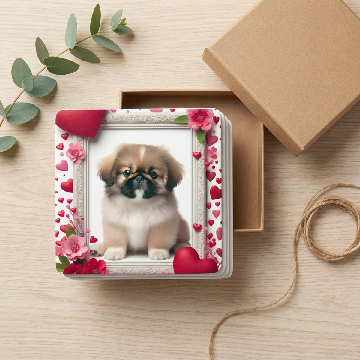 Pekingese ceramic coasters set of 4, gift set