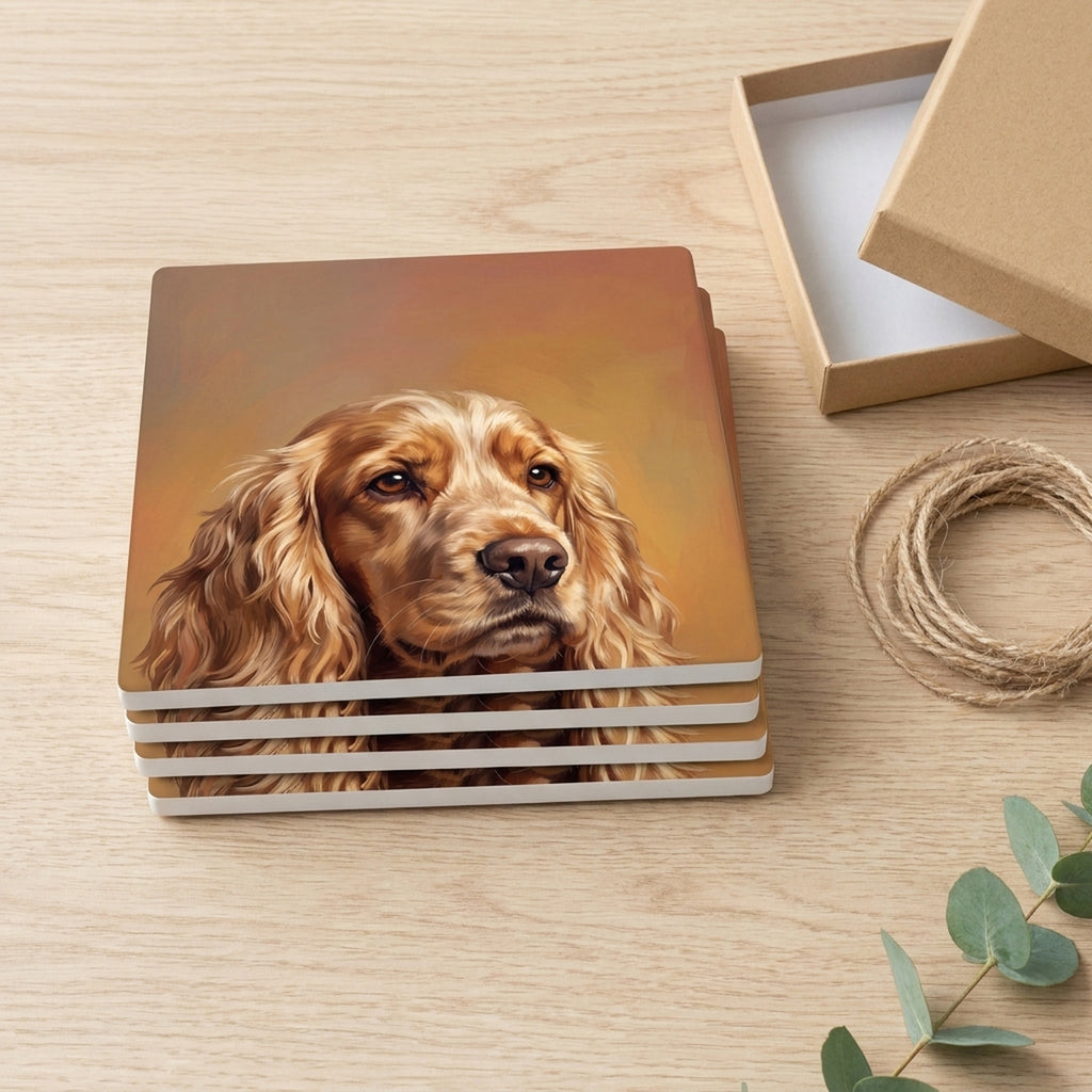 Cocker Spaniel Portrait ceramic coasters set of 4, gift set