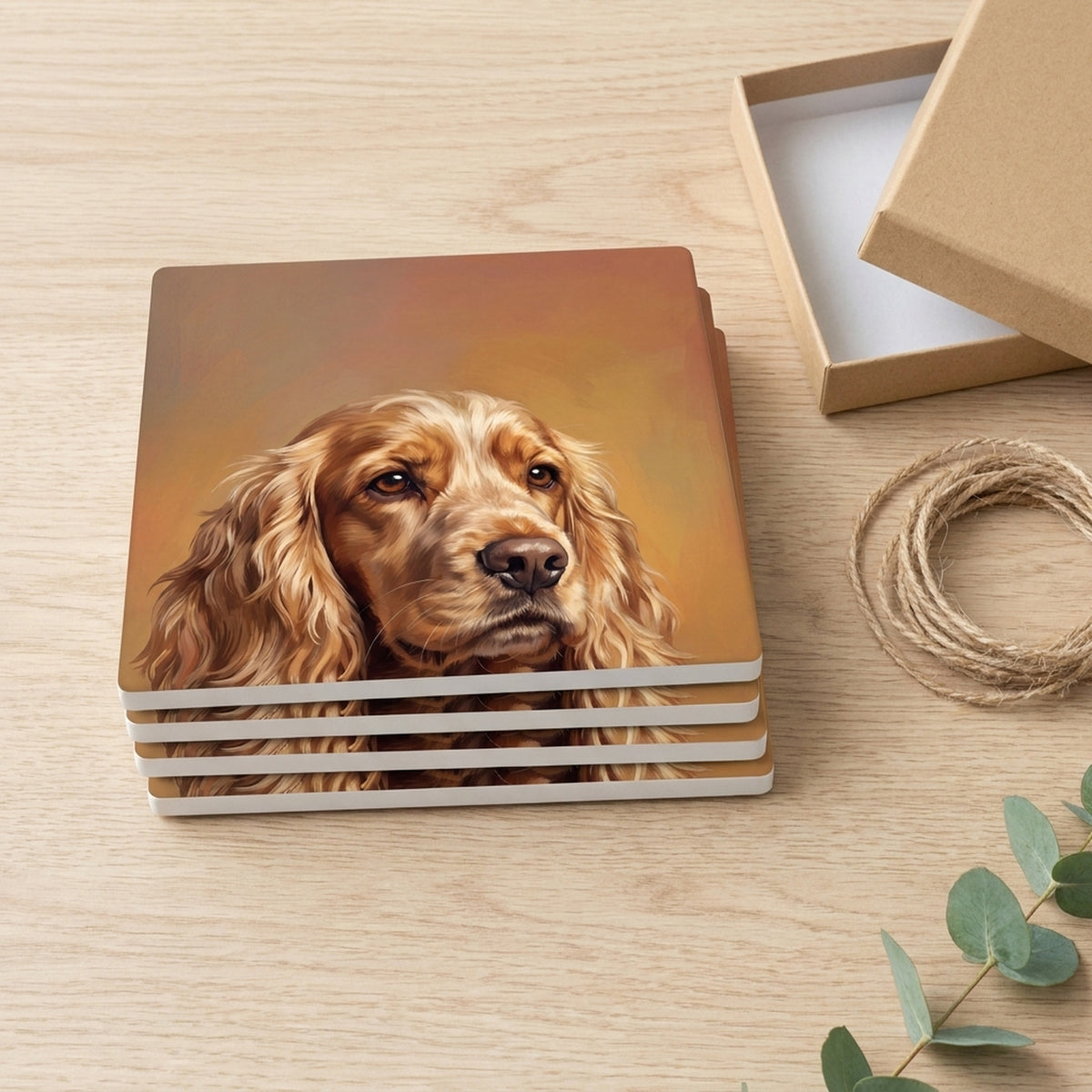 Cocker Spaniel Portrait ceramic coasters set of 4, gift set